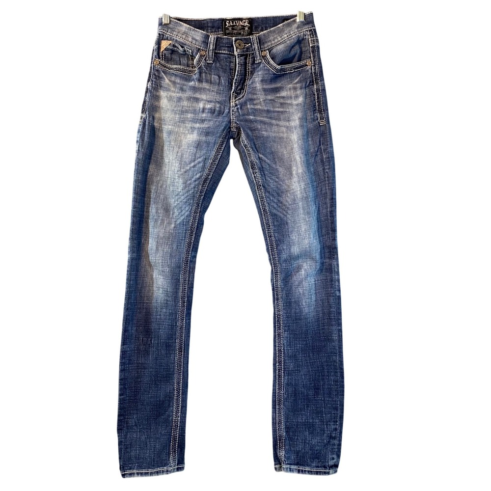 Salvage Havoc Straight Slim‎ Fit Y2k Buckle Men's 28 Blue Distressed Denim EUC